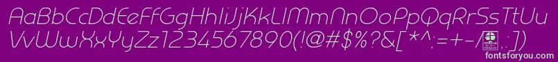 PrestijLightItalicDemo Font – Green Fonts on Purple Background