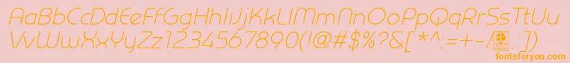 PrestijLightItalicDemo-Schriftart – Orangefarbene Schriften auf rosa Hintergrund