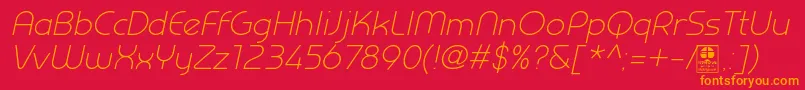 PrestijLightItalicDemo-Schriftart – Orangefarbene Schriften auf rotem Hintergrund