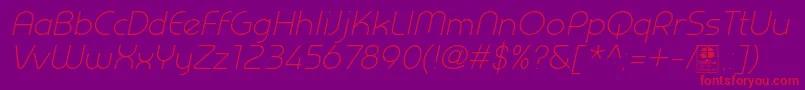 PrestijLightItalicDemo-Schriftart – Rote Schriften auf violettem Hintergrund