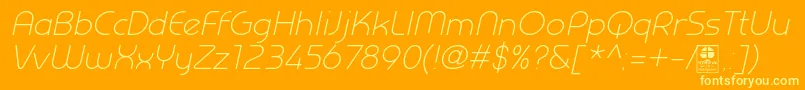 PrestijLightItalicDemo-Schriftart – Gelbe Schriften auf orangefarbenem Hintergrund