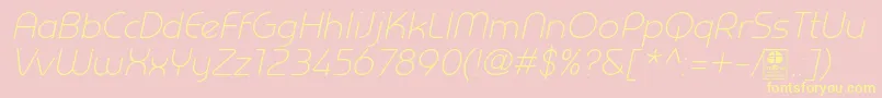 PrestijLightItalicDemo-Schriftart – Gelbe Schriften auf rosa Hintergrund