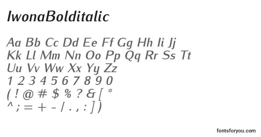 Шрифт IwonaBolditalic – алфавит, цифры, специальные символы