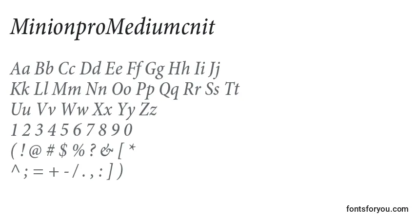 A fonte MinionproMediumcnit – alfabeto, números, caracteres especiais