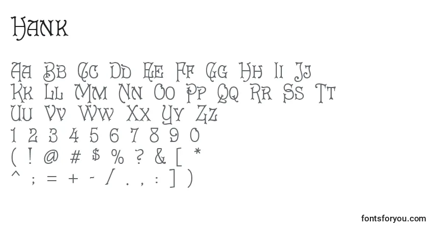 Czcionka Hank – alfabet, cyfry, specjalne znaki