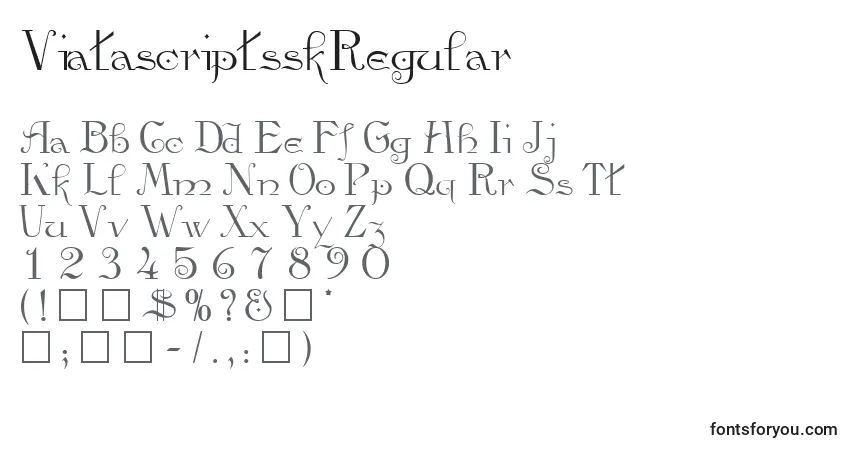 A fonte ViatascriptsskRegular – alfabeto, números, caracteres especiais