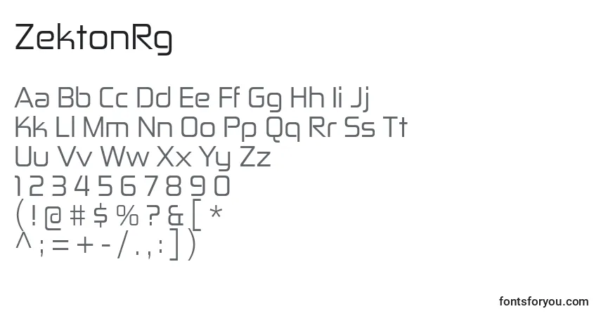 Czcionka ZektonRg – alfabet, cyfry, specjalne znaki