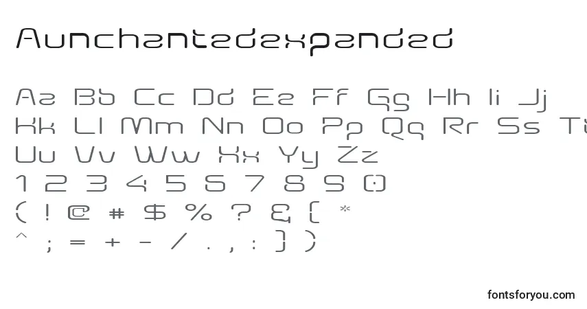 Czcionka Aunchantedexpanded – alfabet, cyfry, specjalne znaki