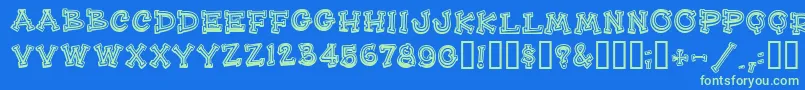 HeeHawMf Font – Green Fonts on Blue Background