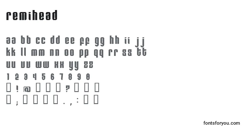 Czcionka Remihead – alfabet, cyfry, specjalne znaki