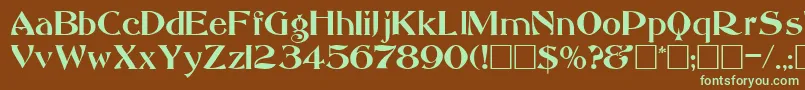 フォントAbbessRegular – 緑色の文字が茶色の背景にあります。