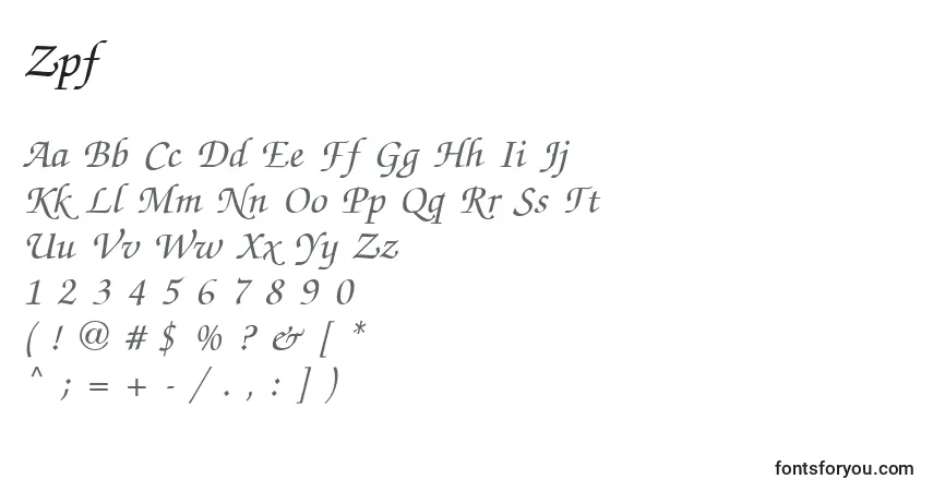 Шрифт Zpf – алфавит, цифры, специальные символы