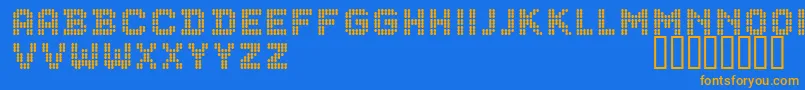 フォントCfdotsRegular – オレンジ色の文字が青い背景にあります。
