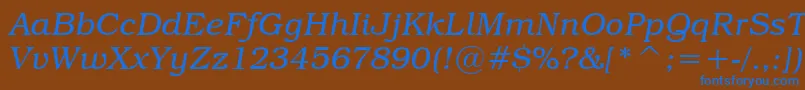 TextbookLightItalic-Schriftart – Blaue Schriften auf braunem Hintergrund