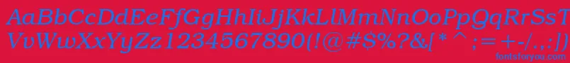 TextbookLightItalic-Schriftart – Blaue Schriften auf rotem Hintergrund