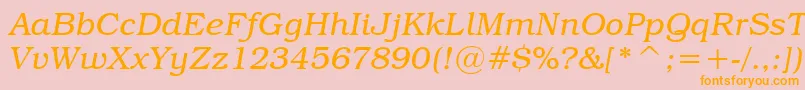 TextbookLightItalic-Schriftart – Orangefarbene Schriften auf rosa Hintergrund