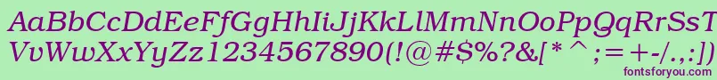 Fonte TextbookLightItalic – fontes roxas em um fundo verde