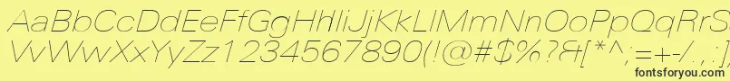 UniversNextProUltralightExtendedItalic Font – Black Fonts on Yellow Background