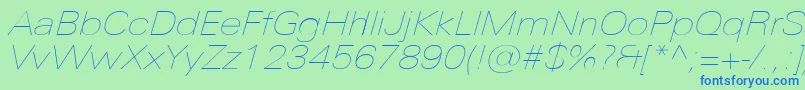 UniversNextProUltralightExtendedItalic Font – Blue Fonts on Green Background