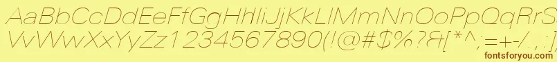 UniversNextProUltralightExtendedItalic Font – Brown Fonts on Yellow Background