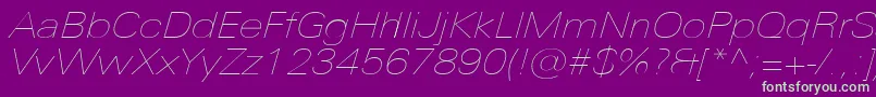 UniversNextProUltralightExtendedItalic Font – Green Fonts on Purple Background