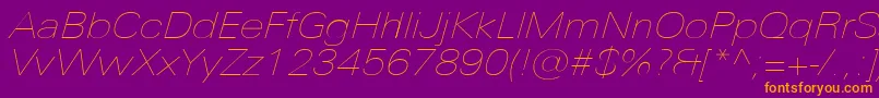 フォントUniversNextProUltralightExtendedItalic – 紫色の背景にオレンジのフォント
