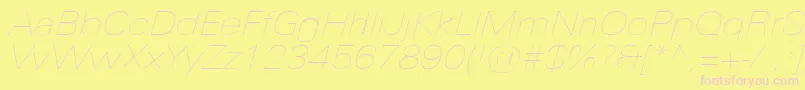 Fonte UniversNextProUltralightExtendedItalic – fontes rosa em um fundo amarelo