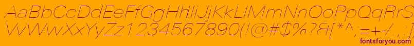 UniversNextProUltralightExtendedItalic Font – Purple Fonts on Orange Background