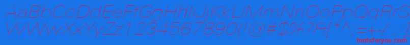 UniversNextProUltralightExtendedItalic-fontti – punaiset fontit sinisellä taustalla