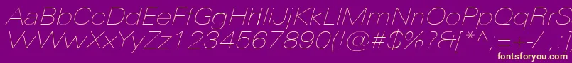 フォントUniversNextProUltralightExtendedItalic – 紫の背景に黄色のフォント