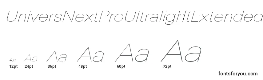 UniversNextProUltralightExtendedItalic Font Sizes