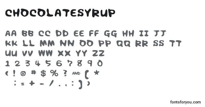 Schriftart Chocolatesyrup – Alphabet, Zahlen, spezielle Symbole