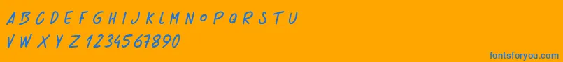 SchoolProduction-Schriftart – Blaue Schriften auf orangefarbenem Hintergrund