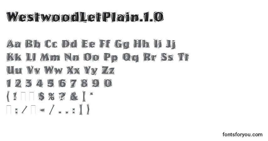 A fonte WestwoodLetPlain.1.0 – alfabeto, números, caracteres especiais