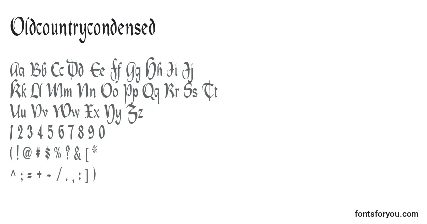 Шрифт Oldcountrycondensed – алфавит, цифры, специальные символы