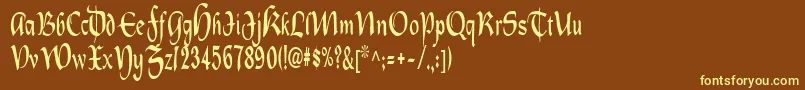 Oldcountrycondensed-Schriftart – Gelbe Schriften auf braunem Hintergrund