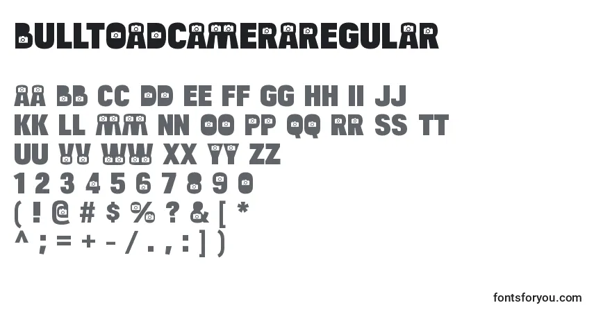 Czcionka BulltoadcameraRegular – alfabet, cyfry, specjalne znaki