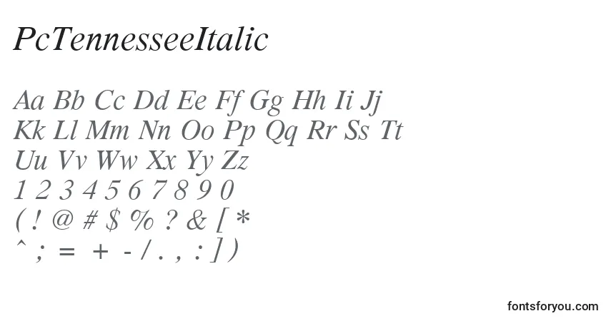 A fonte PcTennesseeItalic – alfabeto, números, caracteres especiais