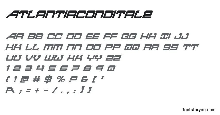 Schriftart Atlantiacondital2 – Alphabet, Zahlen, spezielle Symbole