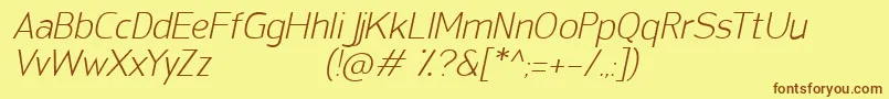 SanFredianoLightItalic-fontti – ruskeat fontit keltaisella taustalla