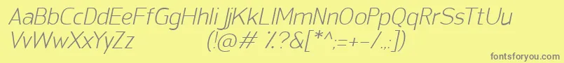 SanFredianoLightItalic-Schriftart – Graue Schriften auf gelbem Hintergrund