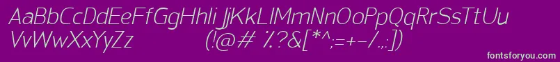 SanFredianoLightItalic-fontti – vihreät fontit violetilla taustalla