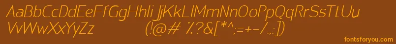 Fonte SanFredianoLightItalic – fontes laranjas em um fundo marrom