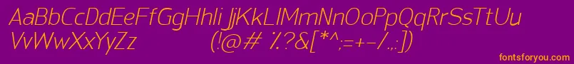 SanFredianoLightItalic-fontti – oranssit fontit violetilla taustalla