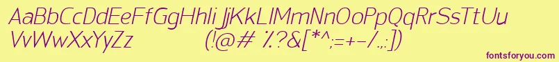 SanFredianoLightItalic-fontti – violetit fontit keltaisella taustalla