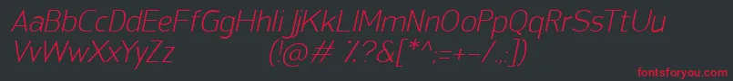 Czcionka SanFredianoLightItalic – czerwone czcionki na czarnym tle