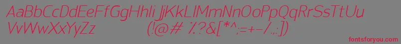 SanFredianoLightItalic-Schriftart – Rote Schriften auf grauem Hintergrund