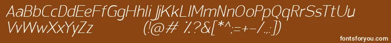 Fonte SanFredianoLightItalic – fontes brancas em um fundo marrom
