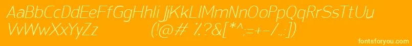 SanFredianoLightItalic-fontti – keltaiset fontit oranssilla taustalla