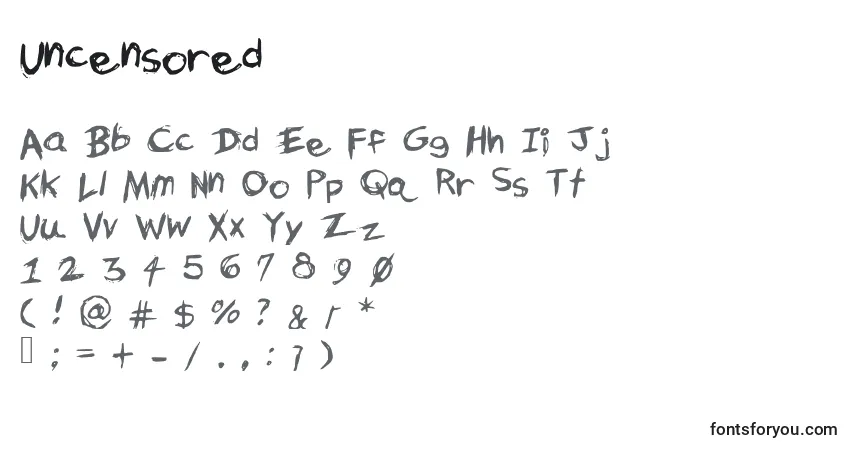 Schriftart Uncensored – Alphabet, Zahlen, spezielle Symbole
